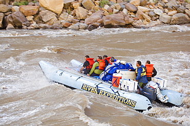 People on white water rafting tour, Colorado River, Moab, Utah, United States