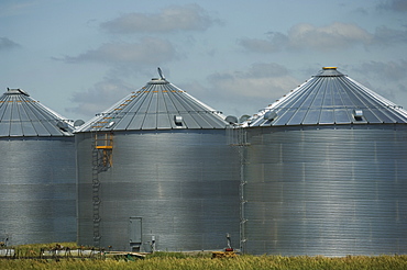 Row of grain storage silos