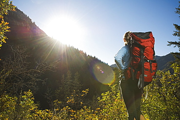 Rear view of female hiker, Utah, United States