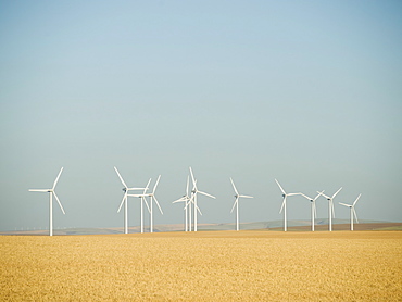 Row on windmills on wind farm