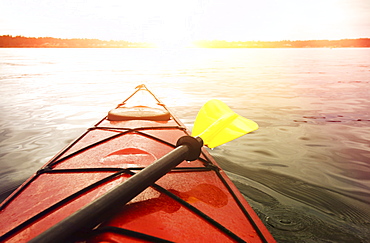 Kayaking on lake, Olympia, Washington, USA