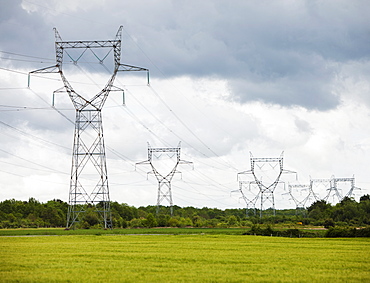 France, Rocroi, Rural landscape with power line, France, Rocroi