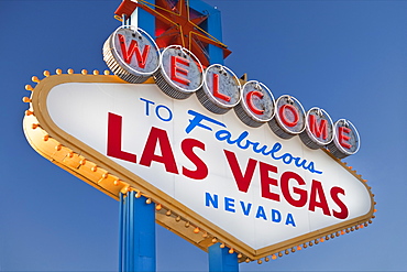 USA, Nevada, Boulder City, welcome sign to Las Vegas, USA, Nevada, Boulder City