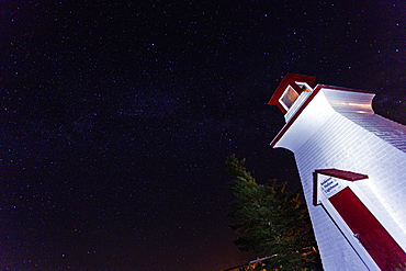 Low-angle view of white lighthouse, New Brunswick, Canada