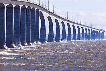 View of long concrete bridge over strait, Prince Edward Island, New Brunswick, Canada