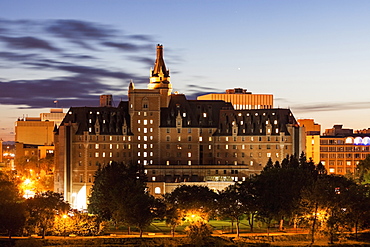 Illuminated castle at dusk, Canada