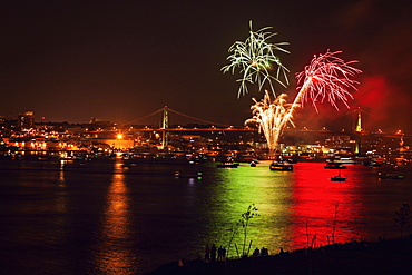 Fireworks over river, Nova Scotia, Canada