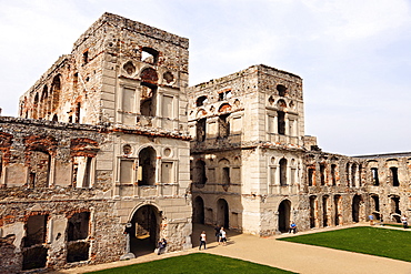 Elevated view of old palace and courtyard, Poland