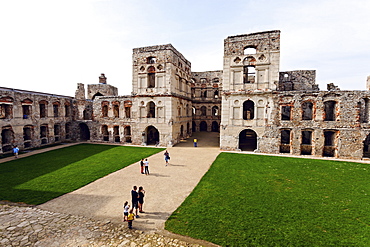 Elevated view of old palace and courtyard, Poland