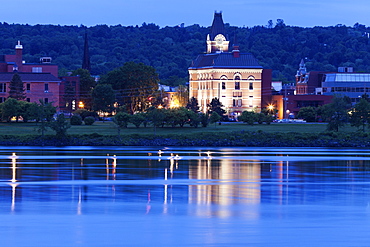 City hall by Saint John River at dusk, New Brunswick, Canada