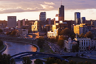 Riverside cityscape with skyscrapers, Lithuania