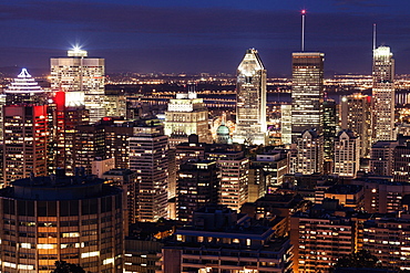 Cityscape with illuminated skyscrapers, Quebec, Canada