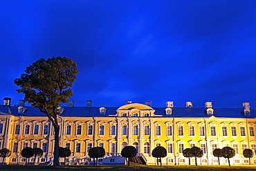 Illuminated facade against clear sky, Latvia