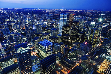 Cityscape with illuminated skyscrapers, Toronto, Canada
