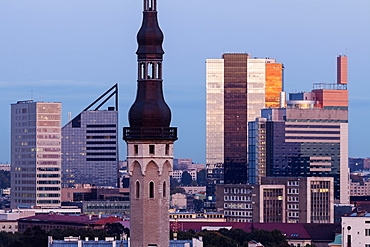 Tallinn Town Hall against cityscape, Estonia