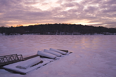 Ice covered Jamaiac Pond, Boston, Massachusetts