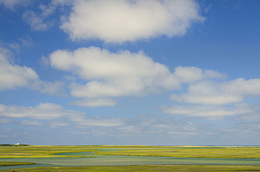 Cloudy sky view over tidal marsh, Cape Cod, Massachusetts