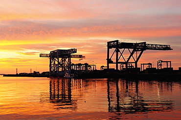 Colorful sky over Boston Harbor Dock, Boston, Massachusetts
