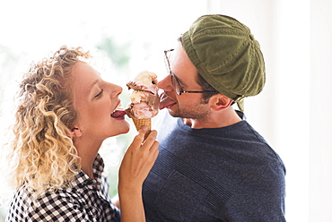 Couple eating ice cream together