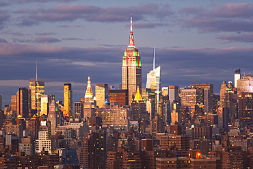 Cityscape at sunset, New York City, New York