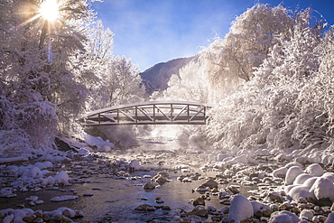 Scenic view of stream in winter, Colorado