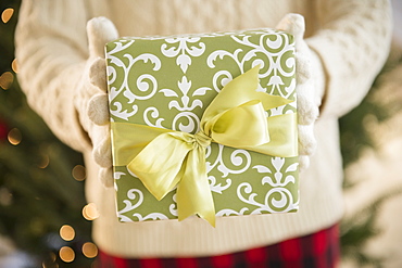 Studio Shot of female's hands holding gift