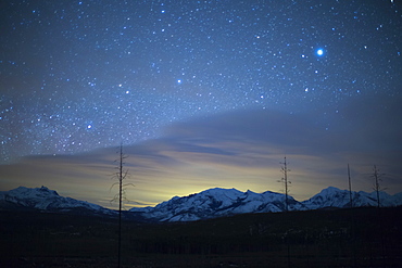 Scenic view of night sky with aurora borealis, Montana, Glacier National Park