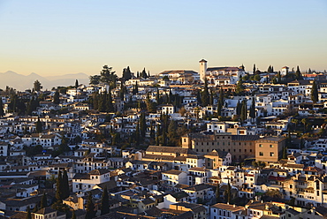 High angle view of old town on hill, Albayzin, Granada, Spain 