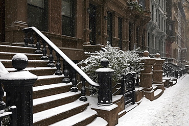 Row houses in winter, New York City, New York,USA