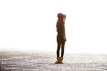 Woman wearing jacket outdoors, Colorado, USA