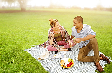 Mid adult couple having picnic in park