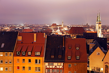 Old town at night, Germany, Bavaria, Nuremberg, Old town