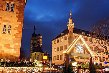 Christmas market at night, Germany, Baden-Wurttemberg, Stuttgart, 