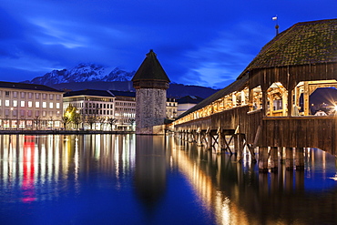 Chapel Bridge at night, Switzerland, Lucerne, Chapel Bridge,Kapellbrucke