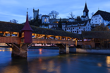 Spreuer Bridge, Switzerland, Lucerne, Spreuerbrucke, city wall towers