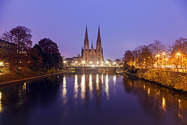 St Paul's church at night, France, Alsace, Strasbourg, St Paul's church