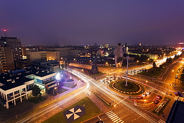 Road intersection at night, Poland, Rzeszow,