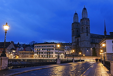 Grossmunster at night, Switzerland, Zurich