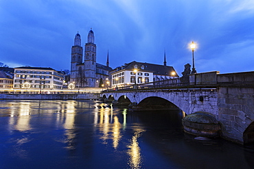 Grossmunster at night, Switzerland, Zurich, Grossmunster