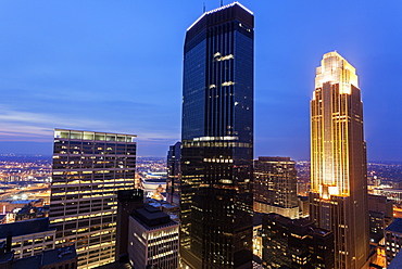 Downtown district at night, USA, Minnesota, Minneapolis