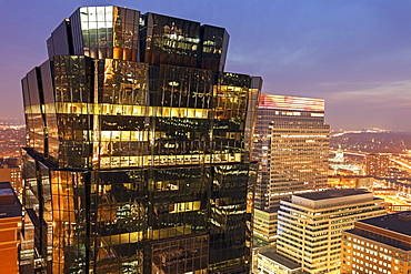 Downtown district at night, USA, Minnesota, Minneapolis