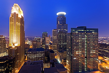Downtown district at night, USA, Minnesota, Minneapolis