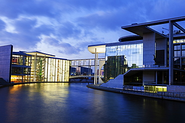 Federal Parliament offices illuminated at dusk, Germany, Berlin, Federal Parliament Offices