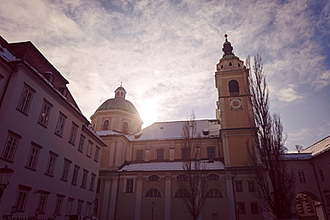 St. Nicholas Cathedral in sunlight, Slovenia, Ljubljana, St. Nicholas Cathedral