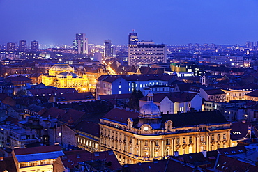 Illuminated cityscape at night, Croatia, Zagreb