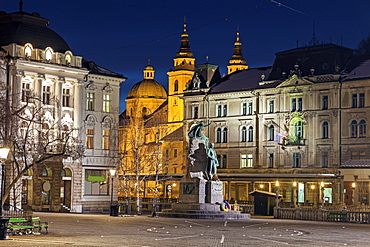 Saint Nicholas Cathedral from Preseren Square, Slovenia, Ljubljana, Saint Nicholas' Cathedral, Preueren Square