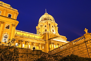 Royal Palace dome illuminated at night, Hungary, Budapest, Royal Palace