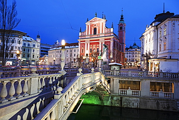 Franciscan Church and Triple Bridge, Slovenia, Ljubljana, Franciscan Church, Triple Bridge