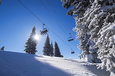 Ski lift over ski slope, USA, Montana, Whitefish