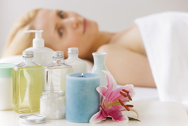 Woman laying on spa table